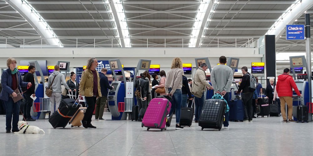 Busy airport terminal