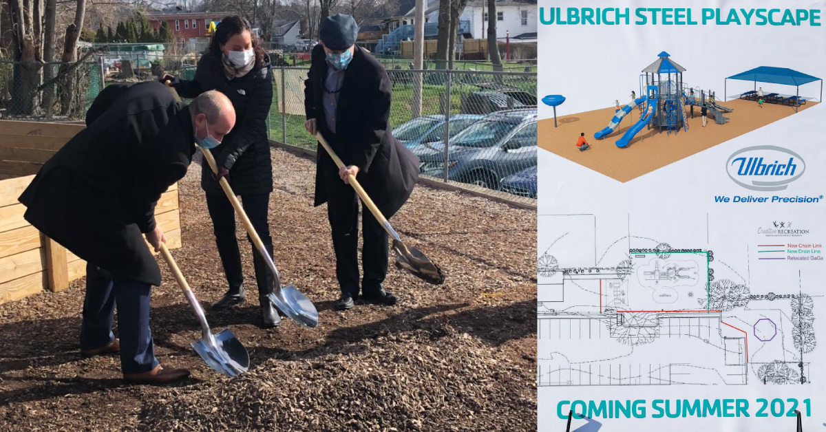 Chris, Jonathan and Liliana Ulbrich break ground for new YMCA playscape coming summer 2021