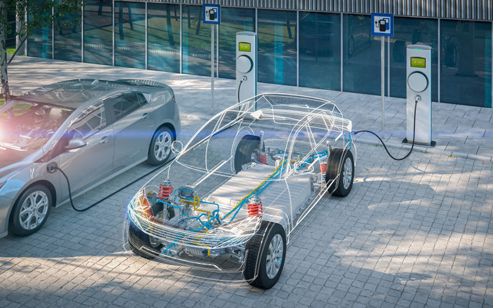 Electric cars charging at public station