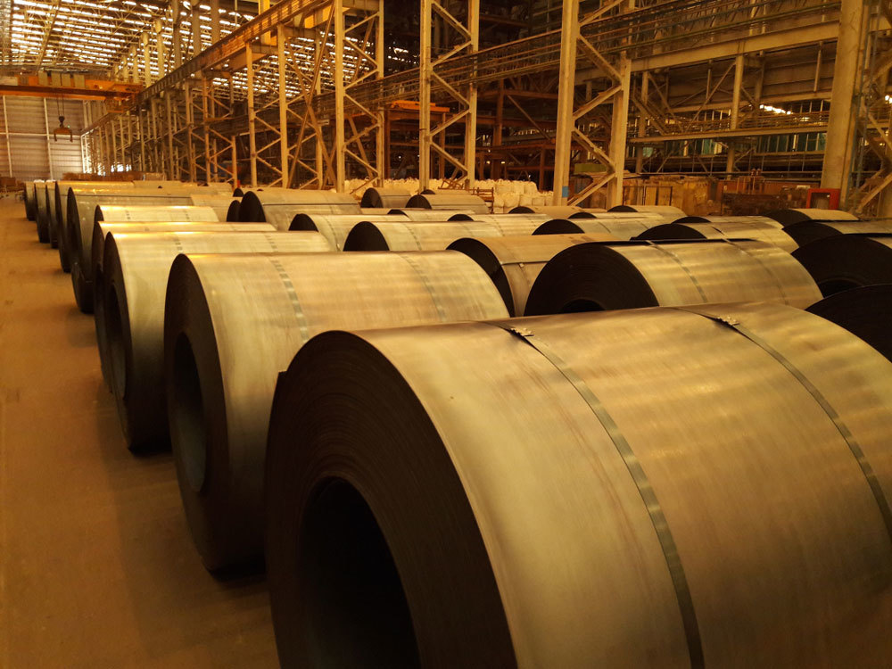 Steel coils stored in large warehouse