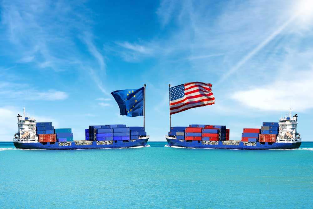 USA and EU trade imports shipping containers