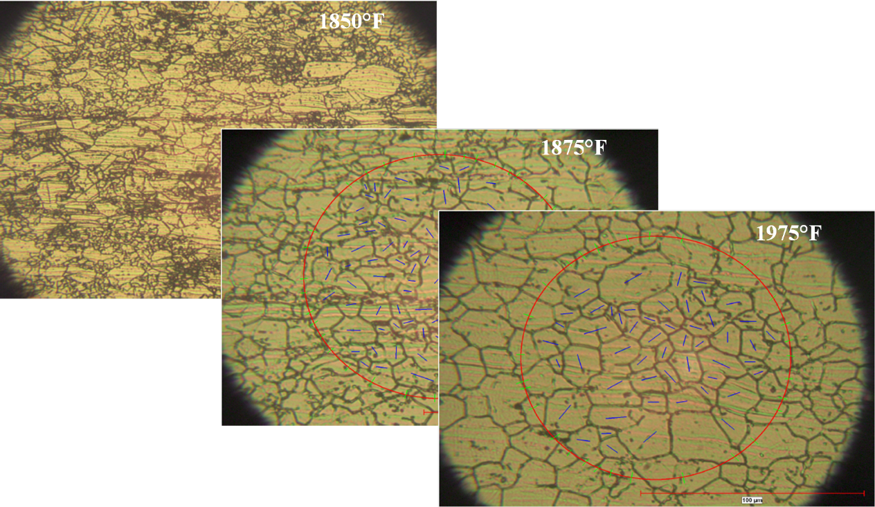 Grain structure recrystallization at various temperatures